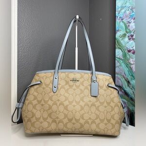 Coach Drawstring Carryall Signature Canvas Blue Trim Spacious Versatile | NWOT